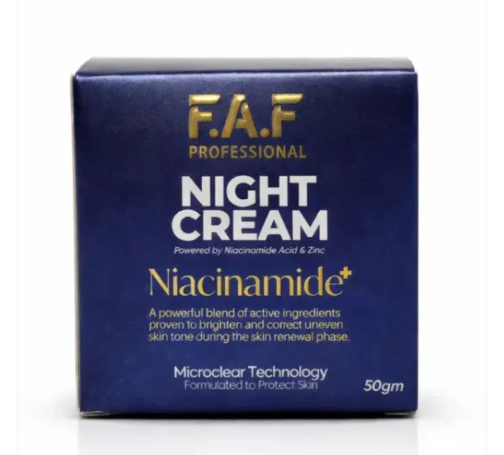 FAF Professional Night Cream with Niacinamide+ & Zinc – Brightening & Skin Repair Formula (50g)