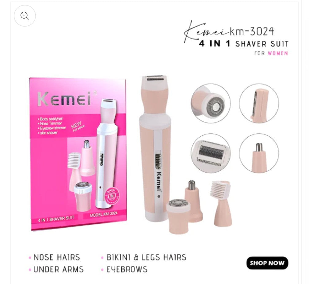 Kemei KM-3024 4-in-1 Rechargeable Hair Remover Shaver for Women