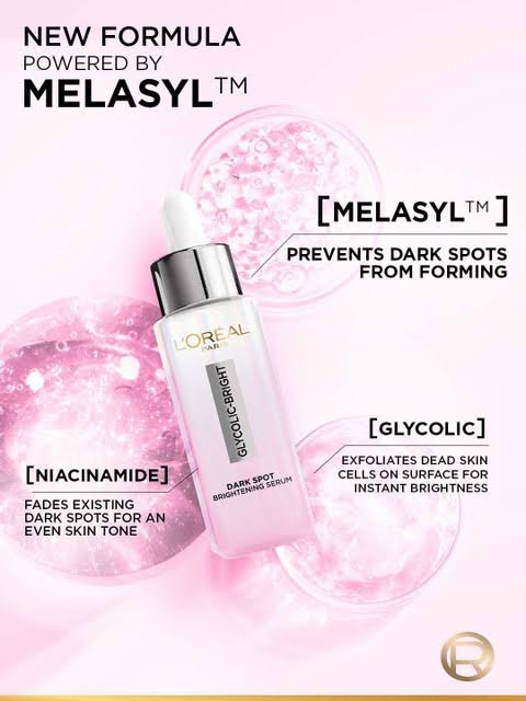 LOreal Paris Glycolic Bright 8%[Melasyl+Niacinamide]face serum for brightening Dark Spots