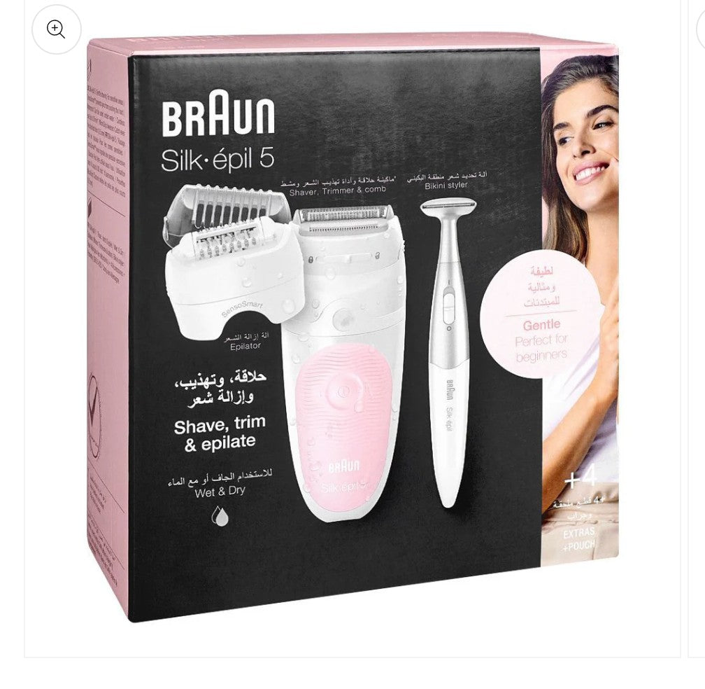 Braun Silk Epil 5 Legs & Body Epilator, White/Pink, SES-5820 with 1 year warranty